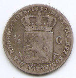 Olanda 1/2 Gulden 1857 - Willem III, Argint 5 g/945, 22 mm KM-92