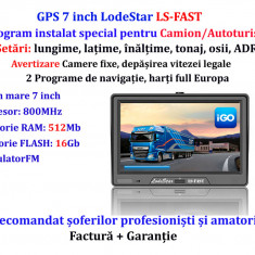 GPS 7"HD+Parasolar LodeStar, iGO PRIMO Full Europa setari pentru Camion/TIR