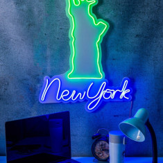 Decoratiune luminoasa LED, New York, Benzi flexibile de neon, DC 12 V, Verde albastru