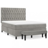 Cumpara ieftin Pat box spring cu saltea, gri deschis, 140x200 cm, catifea