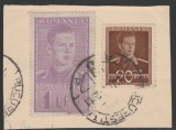 1942 Romania, Fiscal Mihai 1 leu pe fragment de plic circulat postal, Stampilat