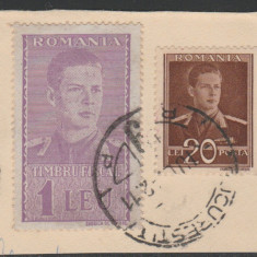 1942 Romania, Fiscal Mihai 1 leu pe fragment de plic circulat postal