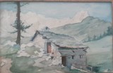 Cumpara ieftin Tablou &rdquo;Peisaj montan&rdquo;, semnat, acrilic pe carton, ramă și paspartu 45 x 35, Natura, Acuarela, Realism