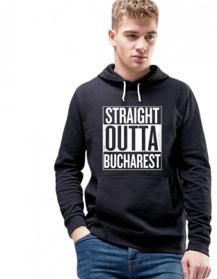 Hanorac Barbati Negru - Straight Outta Bucuresti - S foto