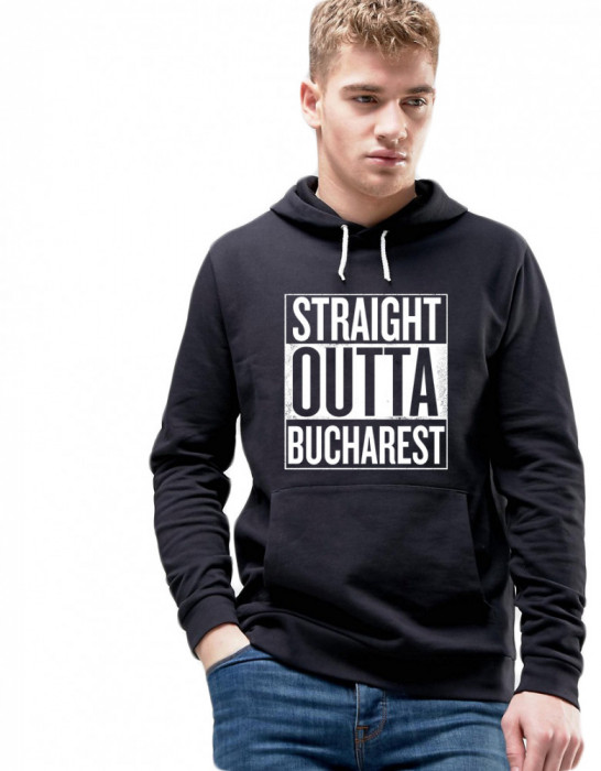 Hanorac Barbati Negru - Straight Outta Bucuresti - M