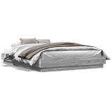 Cadru Pat LED vidaXL Gri Sonoma 160x200 cm Lemn, Lamele Placaj, Modern, Durabil