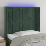 vidaXL Tăblie de pat cu LED, verde &icirc;nchis, 93x16x118/128cm, catifea