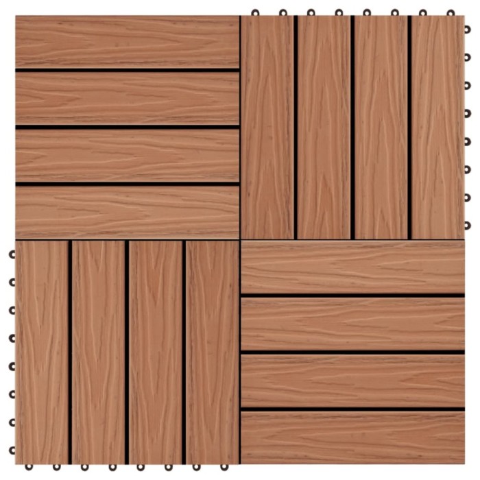 vidaXL Plăci podea &icirc;n relief WPC, 11 buc, 30x30 cm, 1 mp, maro deschis