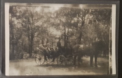 Realfoto - promenada , trasura , cal , ofiter , femei cu palarii foto