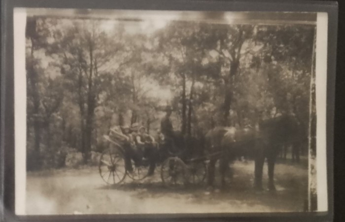 Realfoto - promenada , trasura , cal , ofiter , femei cu palarii