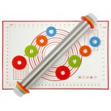 Set sucitor ajustabil, Bucatareala, cu 4 perechi de inele de marimi diferite si plansa gradata pentru aluat, inox/silicon