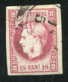 1868 , Lp 24 , Carol I 18 Bani rosu lila - stampilat