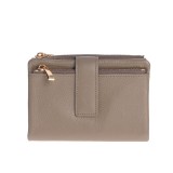 Portofel taupe din piele cu fermoar si inchidere cu capsa