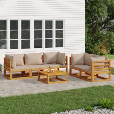 Gossi set mobilier de gradina cu perne gri taupe, 6 piese, lemn masiv