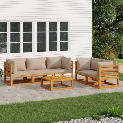 vidaXL Set mobilier de grădină cu perne gri taupe, 6 piese, lemn masiv foto