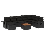 Set mobilier de gradina cu perne, 9 piese, negru, poliratan
