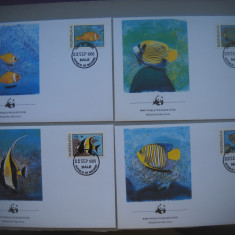 HOPCT PLIC S FDC 1853 PESTI DIN MALDIVE 1986 -SET 4 FDC FAUNA-WWF