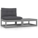 Set mobilier gradina Gossi, 2 piese, lemn masiv pin, gri/antracit, perne incluse