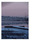 Tablou Canvas, "Amurg liniștit pe lacul &icirc;nghețat", Lac, Ponton, Iarnă, Zori, Reflecții, Tăcere, Pădure, Apus, Gheață, Mirific, 26 x 39 cm, CMCLASS