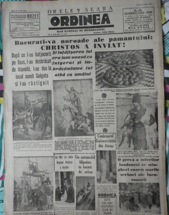 Ziarul Ordinea, 1 mai 1937, numar omagial de Pasti, Virgil Kerciu