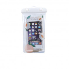 Husa subacvatica Glitter Kids Waterproof Flippy, Snowproof, Universala, cu Snur, pentru telefon sau documente, Peach, Alb foto