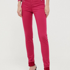 Morgan pantaloni femei, culoarea roz, mulata, medium waist