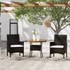 VidaXL Set bistro de grădină, 3 piese, negru, poliratan și lemn masiv 3095908