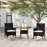 Set bistro de gradina, 3 piese, negru, poliratan si lemn masiv GartenMobel Dekor, vidaXL