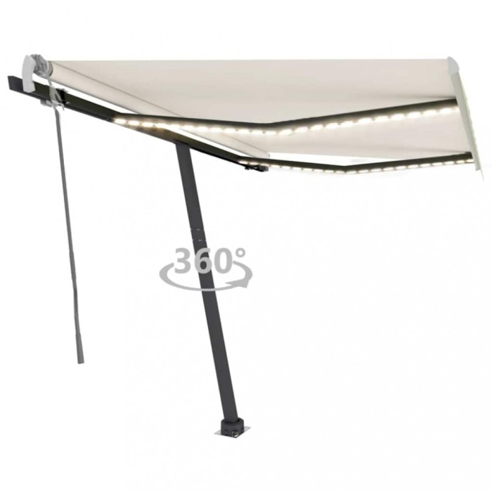 vidaXL Copertină retractabilă manual cu LED, crem, 350x250 cm 3069722