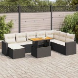 Cumpara ieftin Set mobilier de grădină cu perne, 9 piese, negru, poliratan