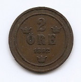 Suedia 2 Ore 1892 - Oscar II (litere mari) Bronz, 21 mm KM-746