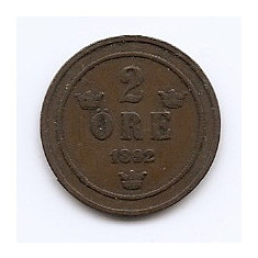 Suedia 2 Ore 1892 - Oscar II (litere mari) Bronz, 21 mm KM-746