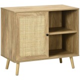 HOMCOM Bufet Mobilier Auxiliar de Bucătărie cu Ușă din Ratan și 2 Rafturi de Depozitare pentru Living 80x39x70 cm Natural | Aosom Romania