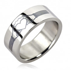 Inel din oțel inoxidabil - inimă cu coroană - model Claddagh - Marime inel: 67