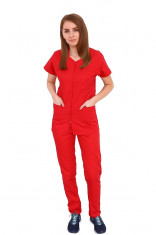 Costum medical rosu, bluza cu fermoar cambrata, trei buzunare si pantaloni cu elastic 2XL INTL foto