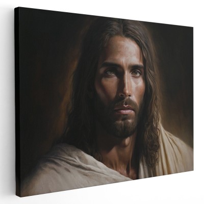 Tablou canvas portret Isus Hristos, maro, crem 1120 Tablou canvas pe panza CU RAMA 20x30 cm foto