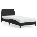 Cumpara ieftin Pat cu saltea, negru, 90x200 cm, piele ecologică