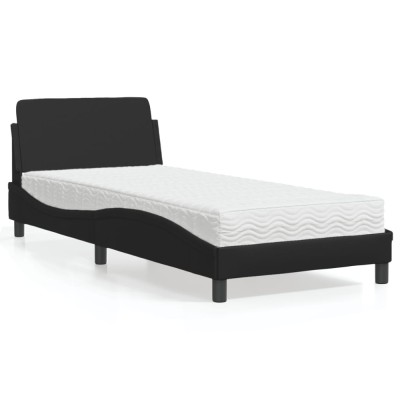 vidaXL Pat cu saltea, Dover, negru, 90x200 cm, piele ecologică 3208337 foto
