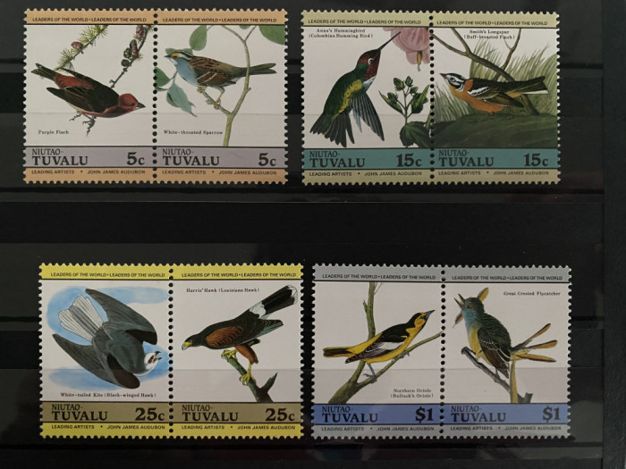 PC454 - Niutao Tuvalu 1985 Fauna/ Pasari Audubon , serie MNH, 8v