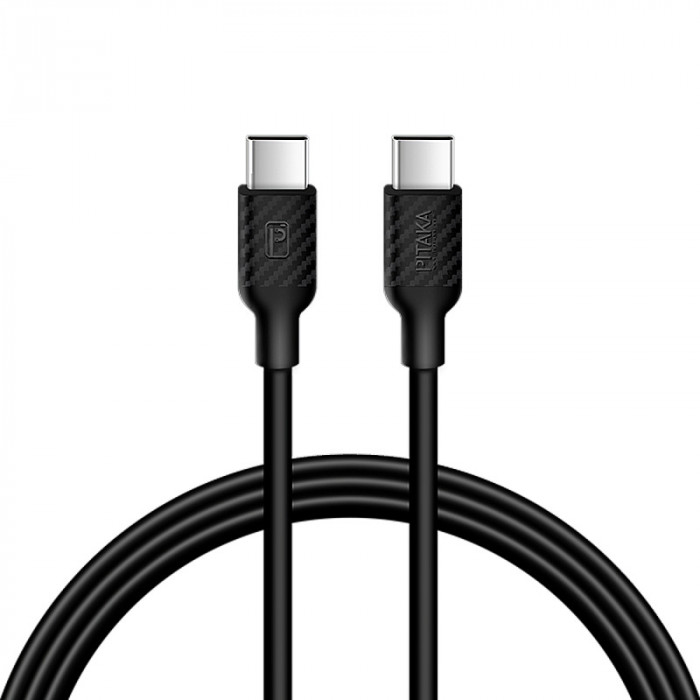 Cablu Date si Incarcare USB Type-C la USB Type-C Pitaka Premium, 3A, 1 m, Fibra Aramida, Negru CTC1001