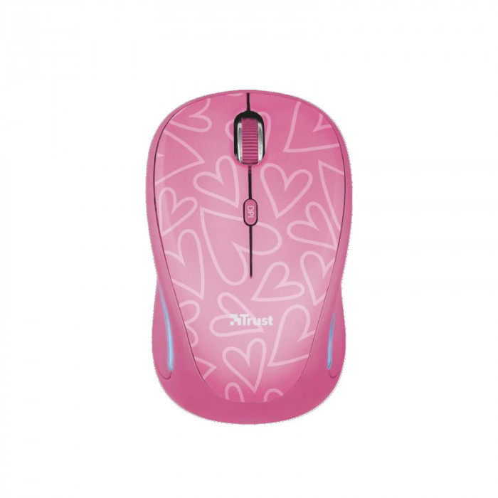 Mouse Trust Yvi FX, Wireless 2.4 Ghz, Receiver USB, 1600 DPi, 4 Butoane, Scroll, Senzor Optic, Iluminat, Pink