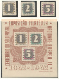 Brazilia 1943 Mi 639/41 + bl 7 MNH - 100 de ani de timbre, Nestampilat