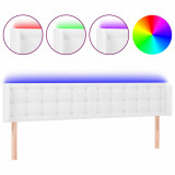 Tăblie de pat cu LED, alb, 163x16x78/88 cm, piele ecologică