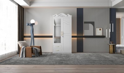 Dulap ZQW-032 MDF - 2U 2S, 100x50x200 cm, Alb foto