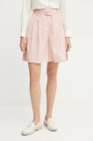 BOSS pantaloni scurți din l&acirc;nă femei, culoarea roz, neted, high waist, 50537395