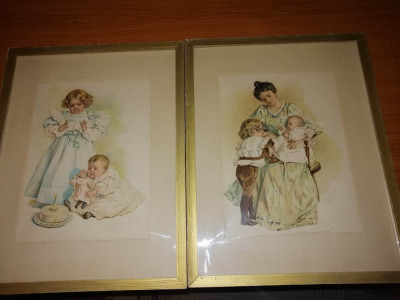 Pereche tablou ilustratie art print Maud Humphrey Bogart 1898 copii familie foto