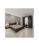 Dormitor Bianka, 4 Piese, Pat 160 x 200, 2Noptiere, Dulap cu usi glisante, Culoare Wenge/Alb