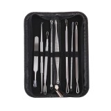 Trusa pentru extractia punctelor negre si a cosurilor, 8 piese, inox, husa din piele ecologica, Oem