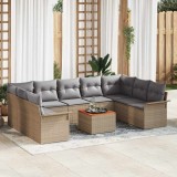 VidaXL Set de canapea pentru grădină , cu 10 piese și perne bej din rattan poliesteric și lemn de acacia.