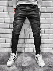 Blugi pentru barbati, negri, slim fit, conici, casual, skinny, buzunare laterale - BR-06 foto